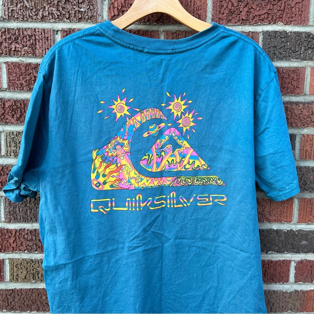 Quiksilver Originals Light Blue Multicolored Short Sleeve Tee Shirt - Picture 3 of 4